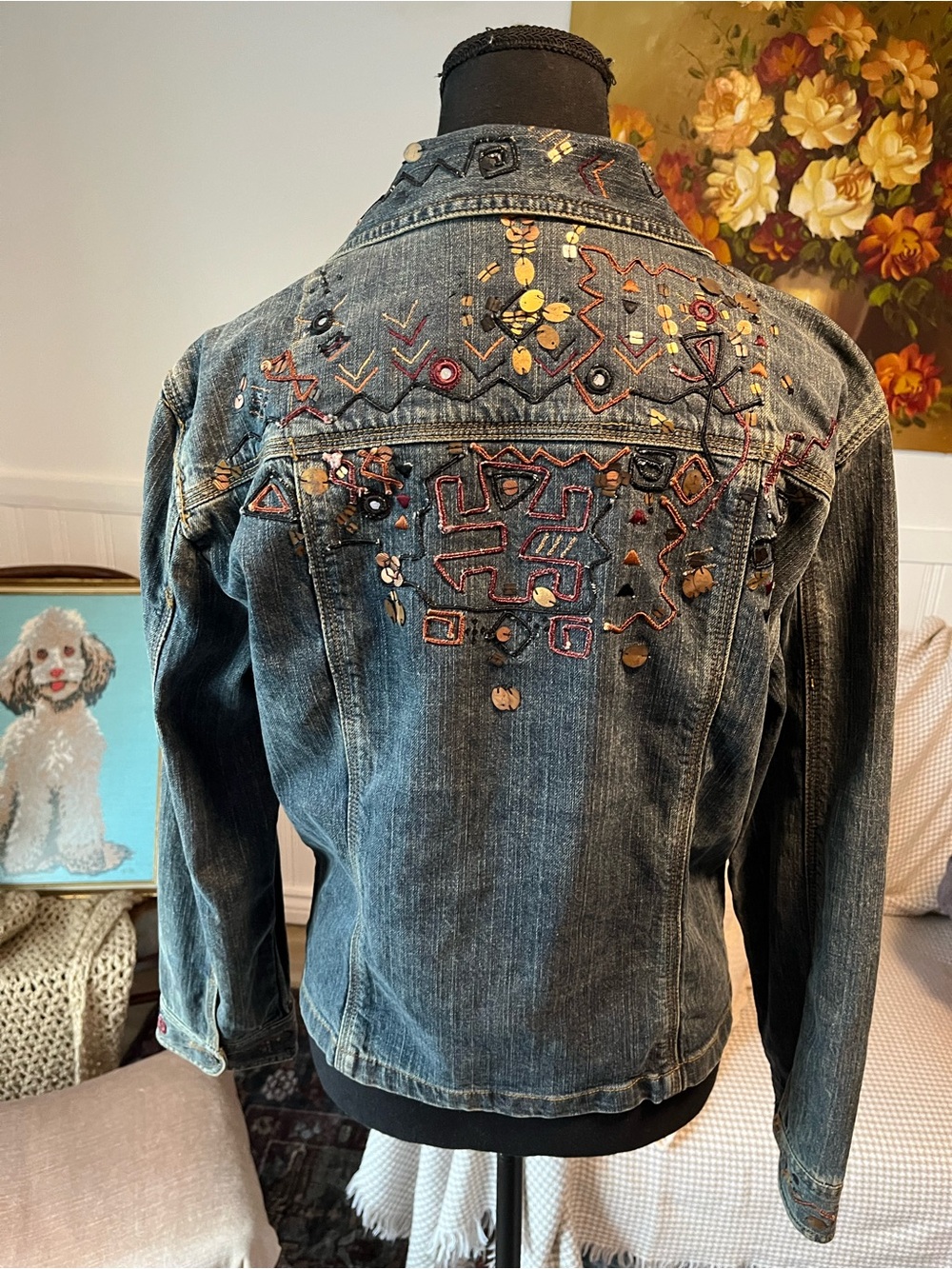 Chicos Embellished Dark Denim Y2K Vintage Jean Jacket M - Picture 3 of 10